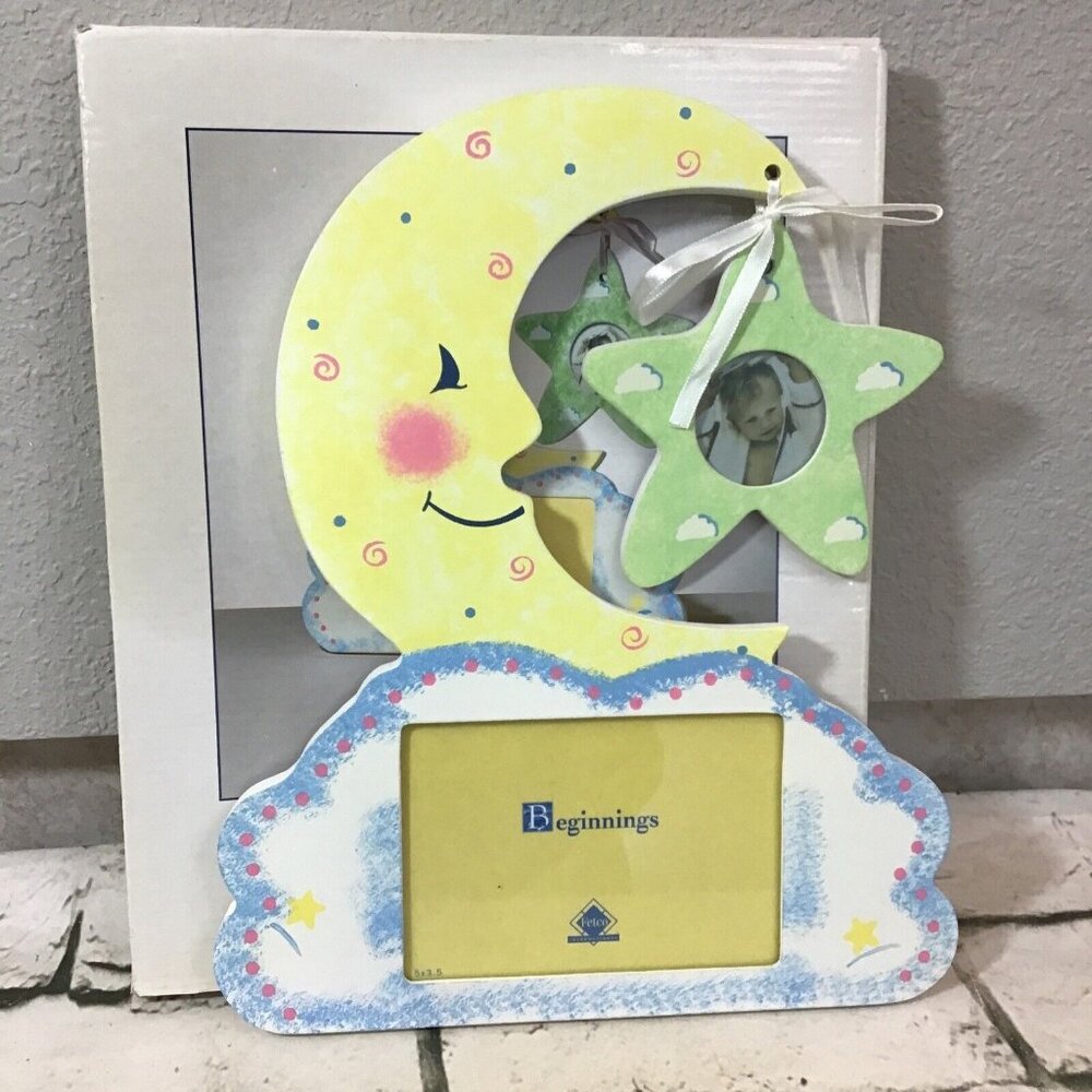 Fetco New Baby Moon Picture Frame Wooden‎ Hanging Star Nursery NOS